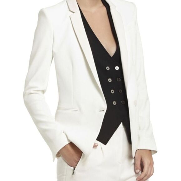 BCBGMaxAzria Cream Blazer with Notched Lapels - Picture 2 of 10